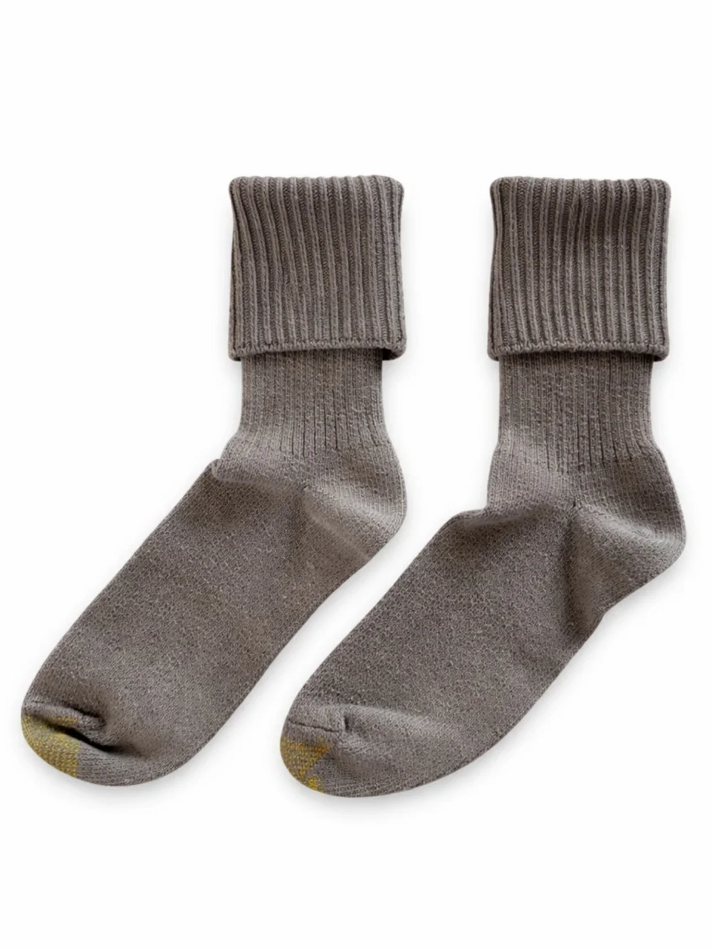 Tan Crew Socks with Fold Over Ribbed Cuff